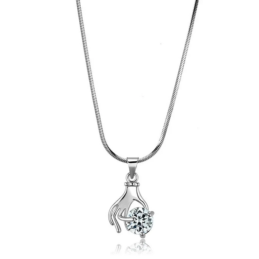 Hand-Motif Pendant with 8mm AAA Grade Clear CZ Stone