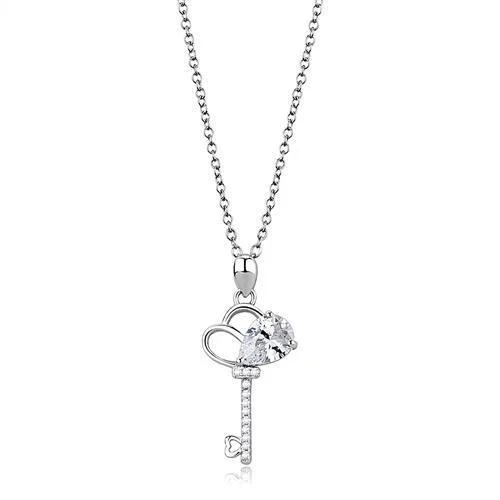 Sterling Silver Key Pendant with AAA Grade Clear CZ Stones